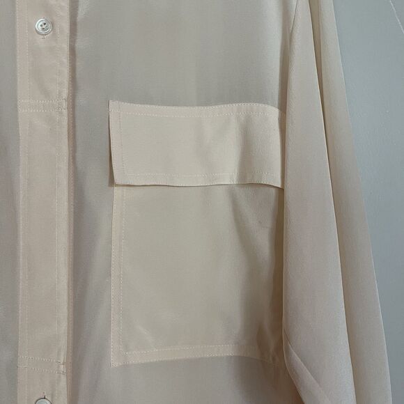 Frame 100% Silk Long Sleeve Button Down Blouse, Patch Pockets Ivory Size Small - Picture 9 of 15